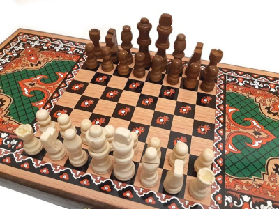 картинка Шахматы + нарды + шашки "Сирия Зеленые" средние от магазина Gamesdealer.ru