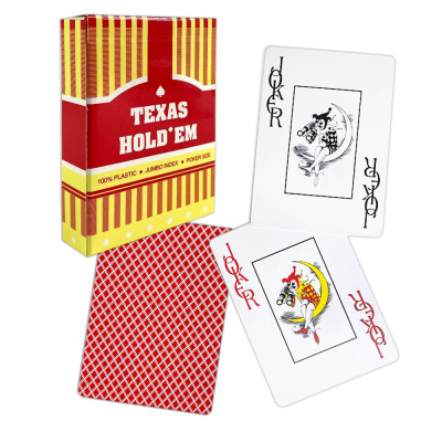 картинка Карты для покера "Texas Holdem" 100% пластик, красная рубашка от магазина Gamesdealer.ru